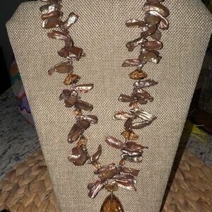 LUC 925 Pearl & Glass Pendant Necklace Statement Piece